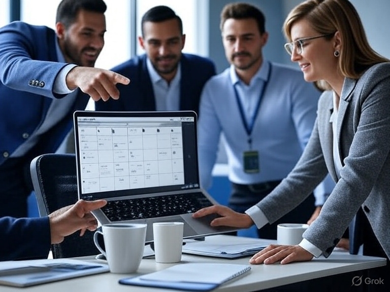Team reviewing calendar and systems