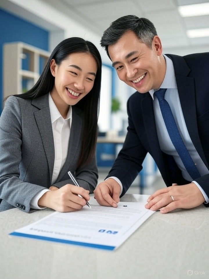 Happy tenants renewing lease